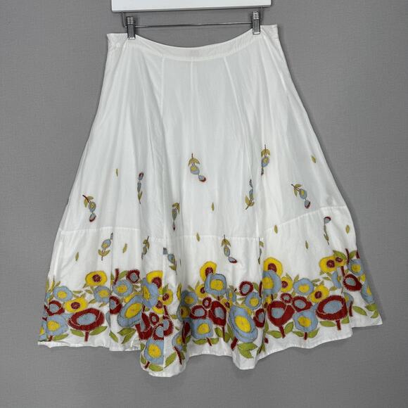 Whistles Skirt Womens 10 White Floral Embroidered Midi Boho Cottagecore Country - Picture 6 of 13